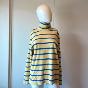 Land’s End Beige & Navy Striped Turtleneck SzMed